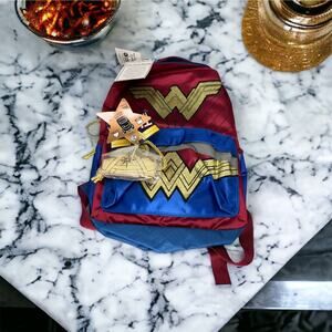 Wonder Woman Gold Glitter 16" Kids' / Girls Backpack, Red NEW w/Tags Tiarra